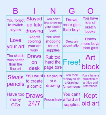 Bingo for Artist Bingo Card