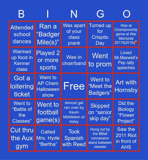 AHS 🦡❤️🐾 Bingo Card