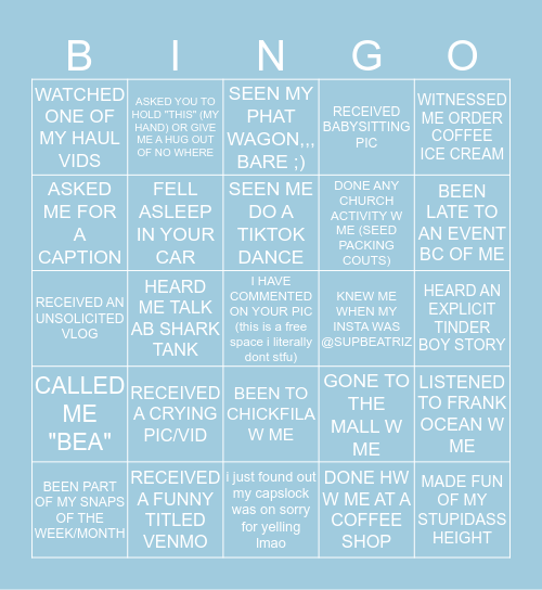 B E A T R I Z  STUPIDASS  S A N T O S Bingo Card