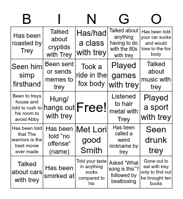 Trey Smith Bingo Card