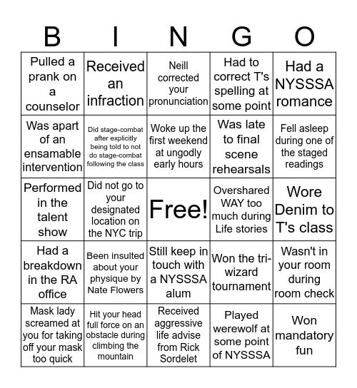 NYSSSA Bingo Card