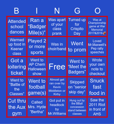 AHS 🦡❤️🐾💙 Bingo Card