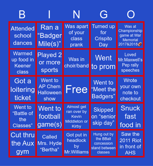 AHS 🦡❤️🐾💙 Bingo Card