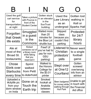GEORGIA STATE UNIVERSITY Bingo Card