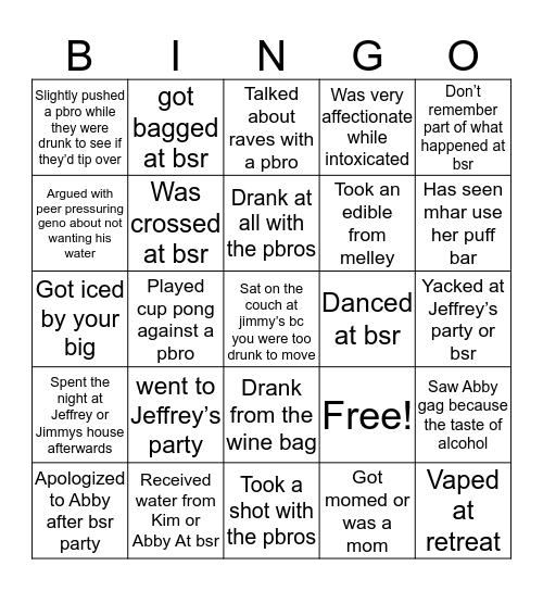 Shelsy Bass Pledge Class Bingo Card