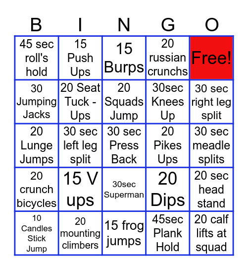 On Line Vaulting Bingo Card