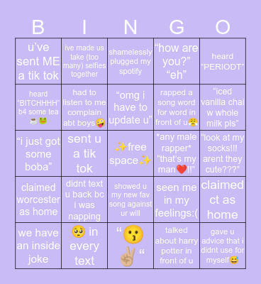 N G A N ’S  F R I E N D S H I P Bingo Card