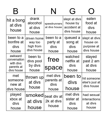 divs house bingo Card