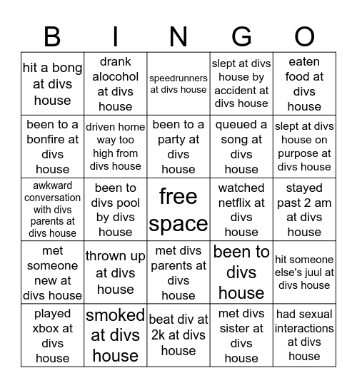 divs house bingo Card