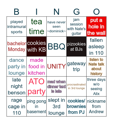 The Coolest Unity Gang BINGO Card