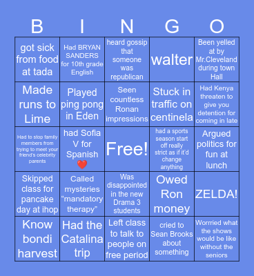 NEW ROADS High School Bingo Card