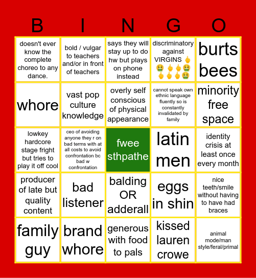 IMPOSSIBLE, IM HISPANIC. - natalie sanchez Bingo Card