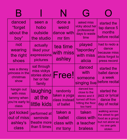 expressions bingo Card
