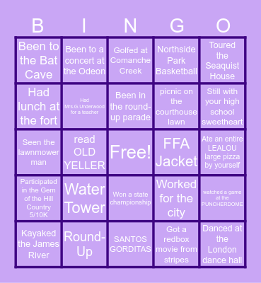 MASON, TX Bingo Card