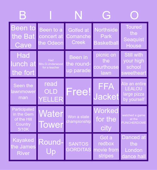 MASON, TX Bingo Card