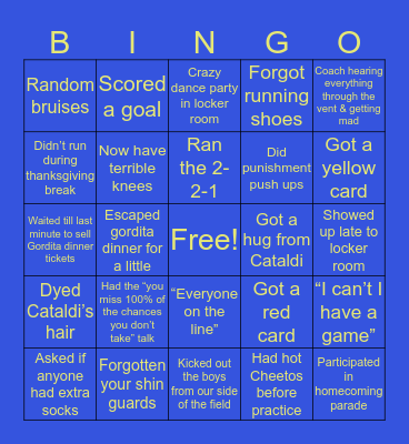 Eastwood Girl’s Soccer Bingo Card