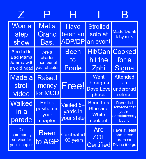 Zeta Bingo Card