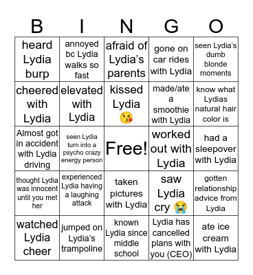 Lydia bingo Card