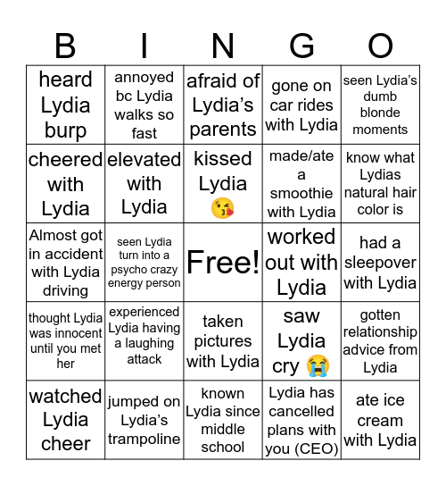 Lydia bingo Card