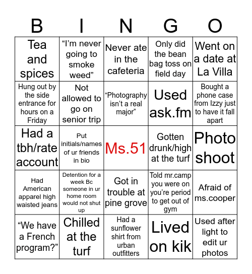 Ms.51 Bingo Card