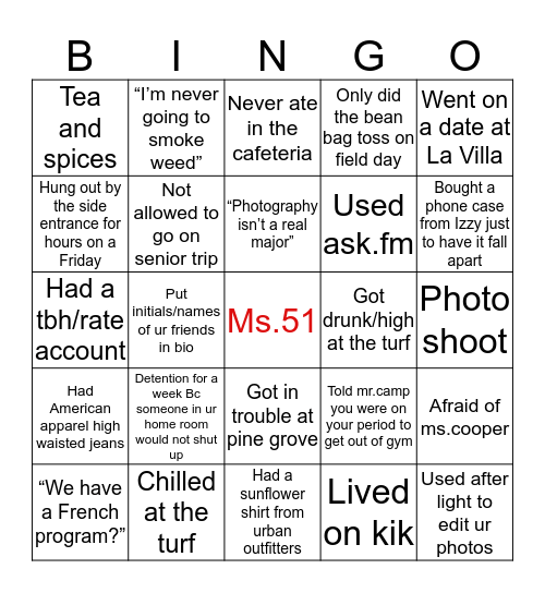 Ms.51 Bingo Card