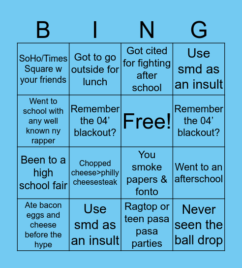 NYC BINGO 😭 pt ✌️ Bingo Card