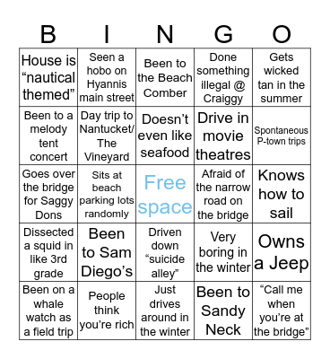 Cape Cod Local Bingo Card