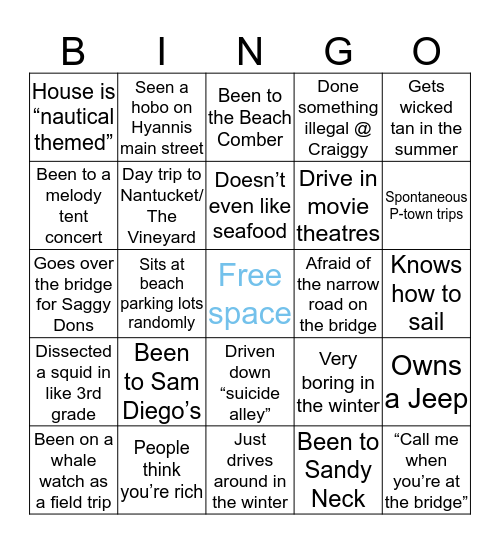 Cape Cod Local Bingo Card