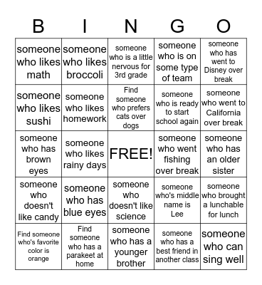 Getting to know each other Bingo Card