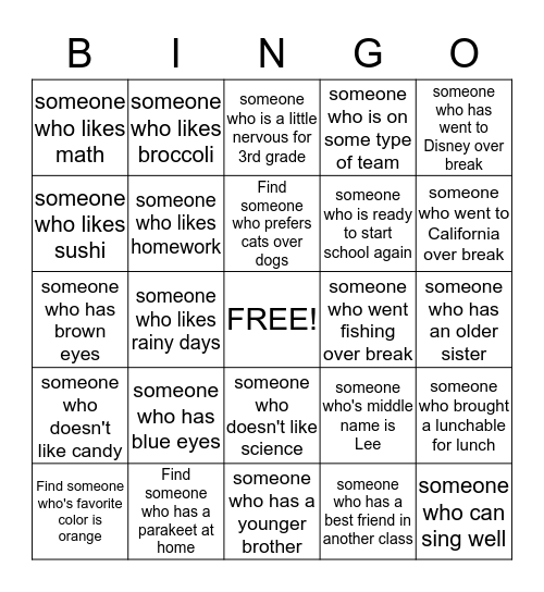 Know get each other bingo to Get to