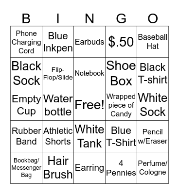 Bedroom Bingo Card