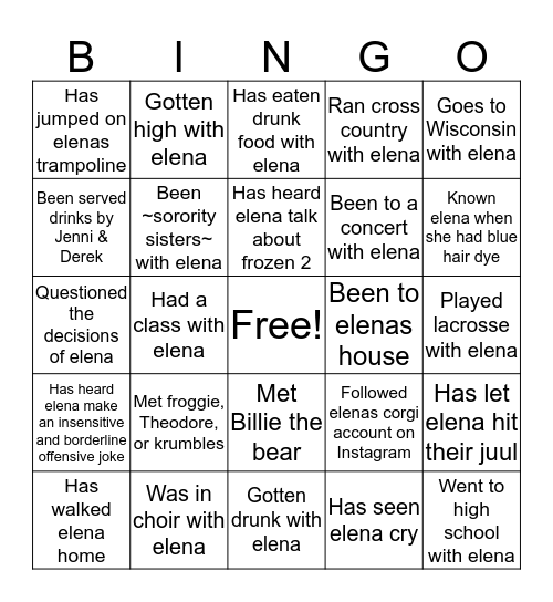 ELENA BINGO! Bingo Card