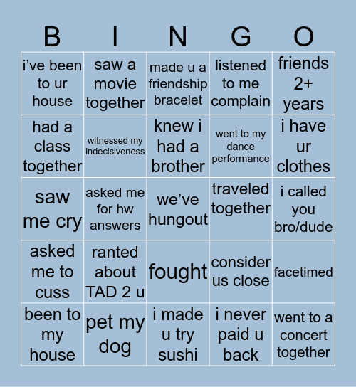 Bridget’s Bingo Card