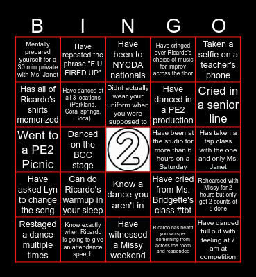 PE2 BINGO Card