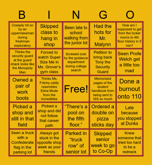 Washed Up Whittier Tech Bingo Card