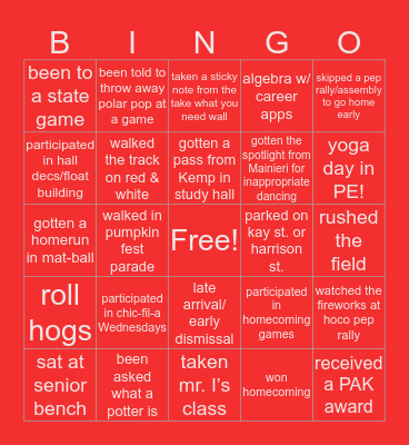 MORTON HIGH SCHOOL BINGO Card