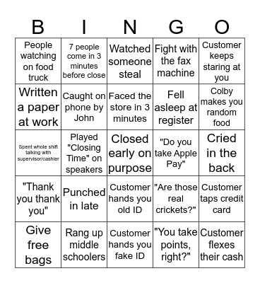 C-Store Bingo Card