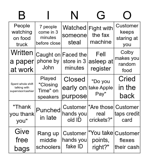 C-Store Bingo Card