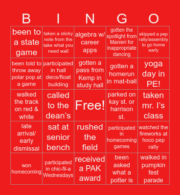 MORTON HIGH SCHOOL BINGO Card