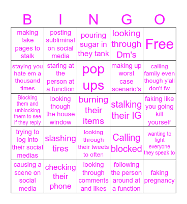 Crazy girl Bingo Card