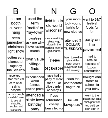 Racine Bingo Card