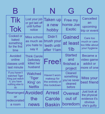 Bingo: Quarantine edition Bingo Card