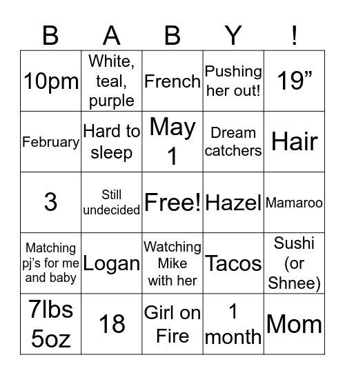 Baby Patton Bingo Card