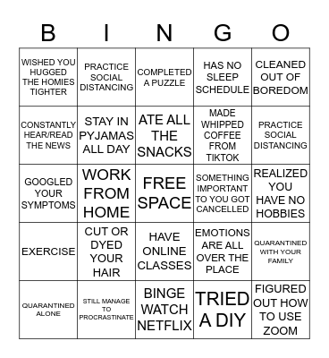 Quarantine Edition Bingo Card