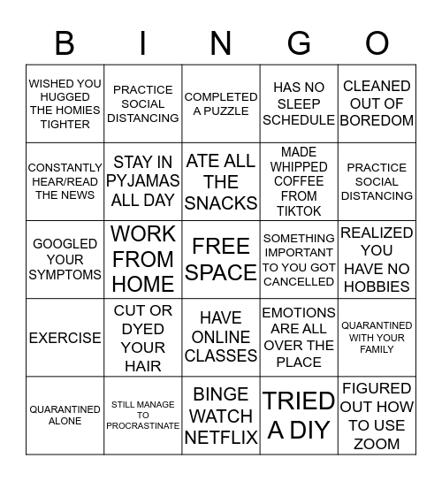 Quarantine Edition Bingo Card