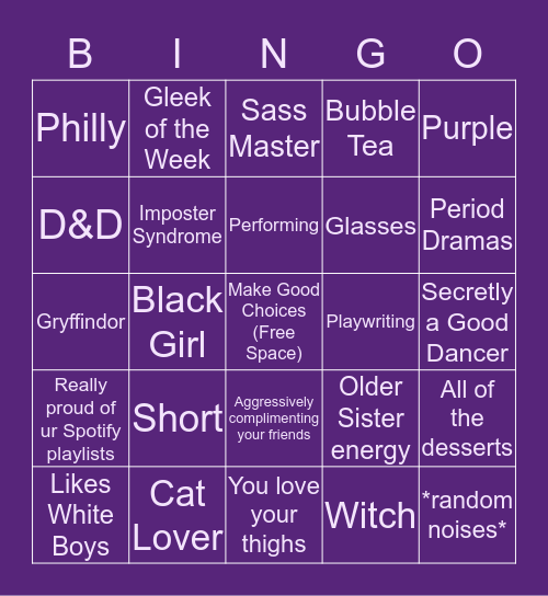 Aaliyah's Birthday Bingo Card