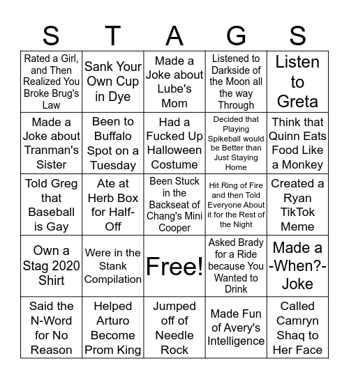 Stag Bingo Card