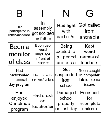 C.E.M.S Bingo Card