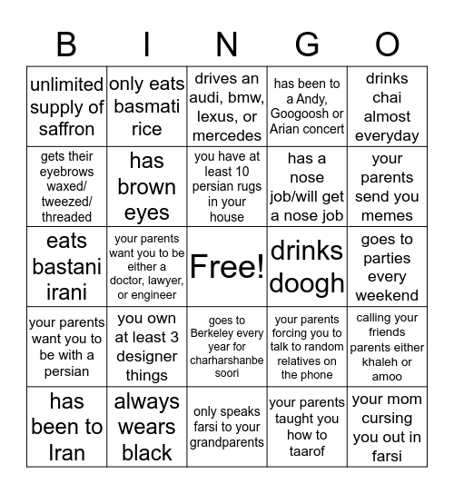 Persian Bingo Card