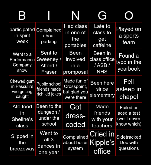 Crosspoint/Gateway Bingo Card
